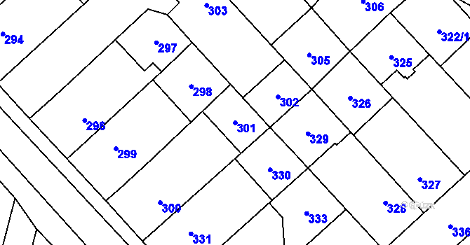 Parcela st. 301 v KÚ Zakřany, Katastrální mapa