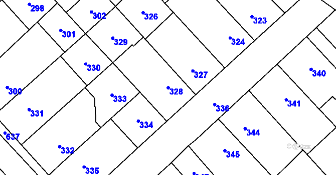 Parcela st. 328 v KÚ Zakřany, Katastrální mapa