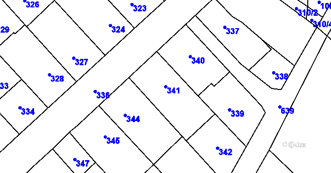 Parcela st. 341 v KÚ Zakřany, Katastrální mapa