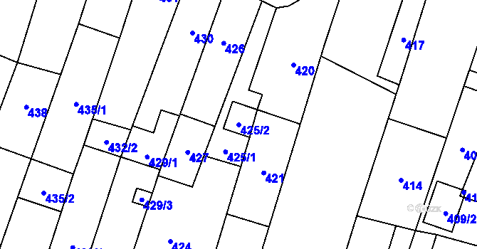 Parcela st. 425/2 v KÚ Zakřany, Katastrální mapa