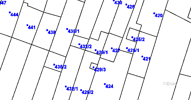 Parcela st. 429/1 v KÚ Zakřany, Katastrální mapa
