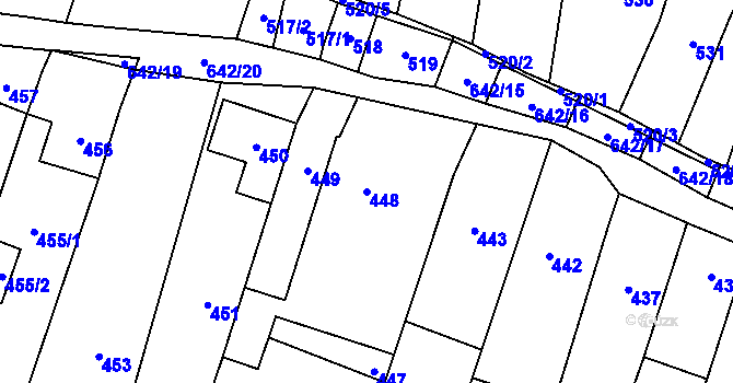 Parcela st. 448 v KÚ Zakřany, Katastrální mapa