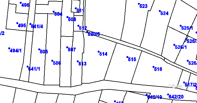 Parcela st. 514 v KÚ Zakřany, Katastrální mapa