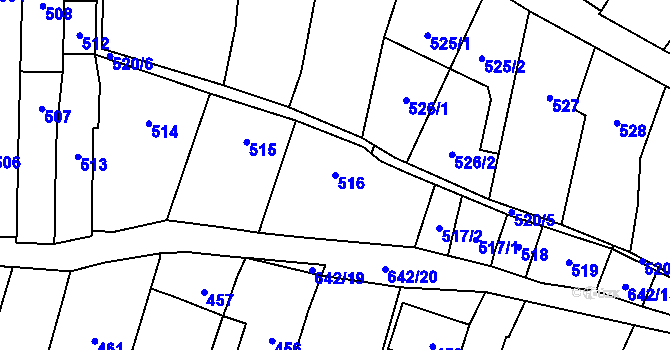 Parcela st. 516 v KÚ Zakřany, Katastrální mapa