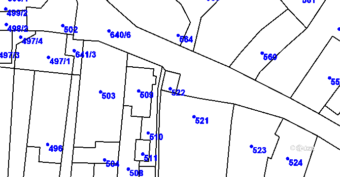 Parcela st. 522 v KÚ Zakřany, Katastrální mapa