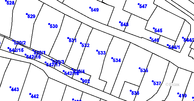 Parcela st. 533 v KÚ Zakřany, Katastrální mapa