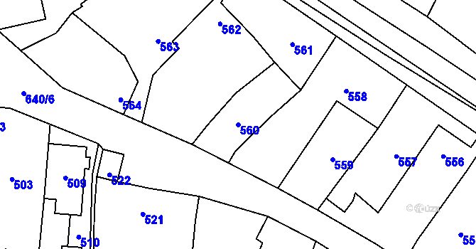 Parcela st. 560 v KÚ Zakřany, Katastrální mapa