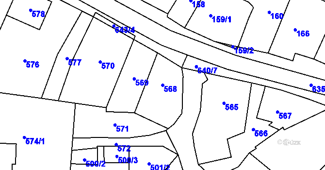Parcela st. 568 v KÚ Zakřany, Katastrální mapa