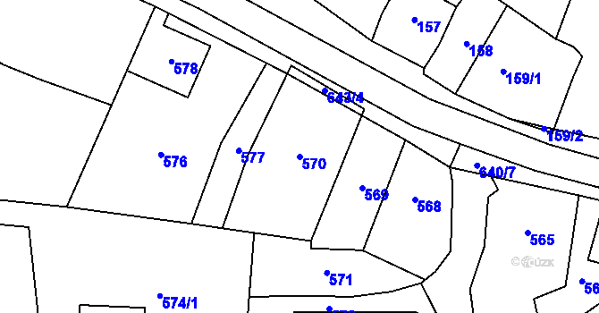 Parcela st. 570 v KÚ Zakřany, Katastrální mapa