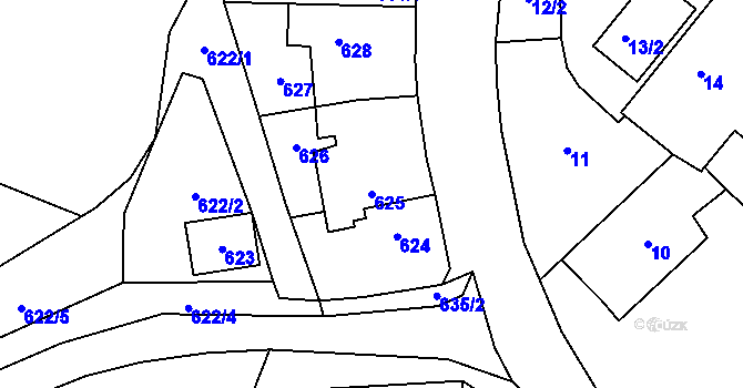 Parcela st. 625 v KÚ Zakřany, Katastrální mapa