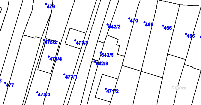 Parcela st. 642/5 v KÚ Zakřany, Katastrální mapa