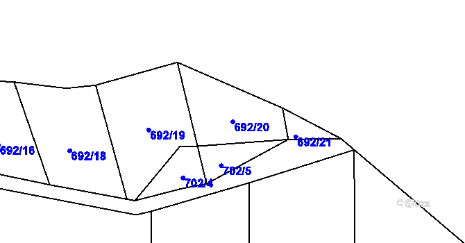 Parcela st. 692/20 v KÚ Zakřany, Katastrální mapa