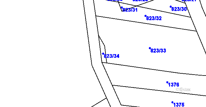 Parcela st. 823/34 v KÚ Zakřany, Katastrální mapa