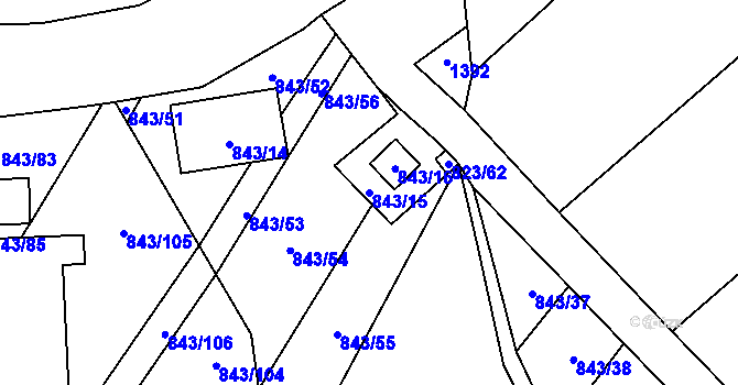 Parcela st. 843/15 v KÚ Zakřany, Katastrální mapa