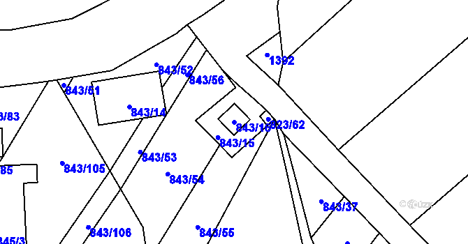 Parcela st. 843/16 v KÚ Zakřany, Katastrální mapa