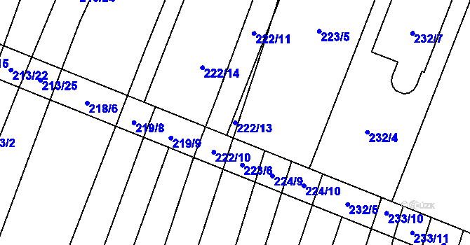 Parcela st. 222/13 v KÚ Zakřany, Katastrální mapa