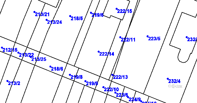Parcela st. 222/14 v KÚ Zakřany, Katastrální mapa