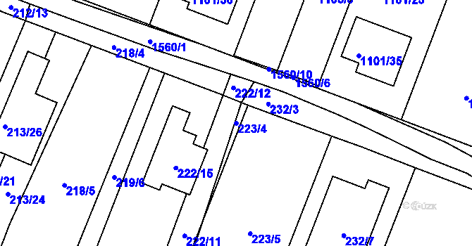 Parcela st. 223/4 v KÚ Zakřany, Katastrální mapa