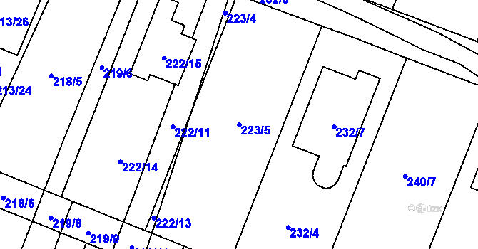 Parcela st. 223/5 v KÚ Zakřany, Katastrální mapa