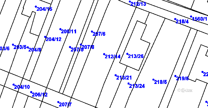 Parcela st. 212/14 v KÚ Zakřany, Katastrální mapa