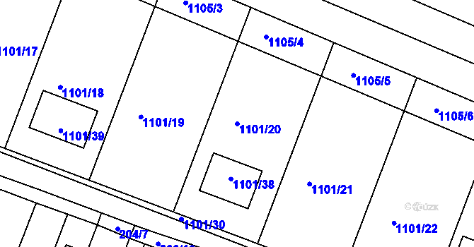 Parcela st. 1101/20 v KÚ Zakřany, Katastrální mapa