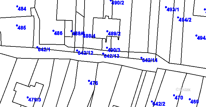 Parcela st. 642/13 v KÚ Zakřany, Katastrální mapa