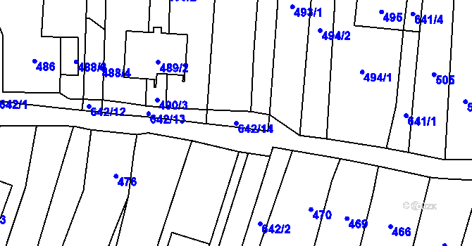 Parcela st. 642/14 v KÚ Zakřany, Katastrální mapa