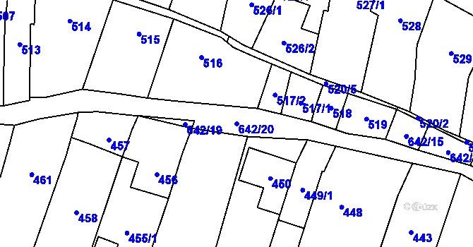 Parcela st. 642/20 v KÚ Zakřany, Katastrální mapa
