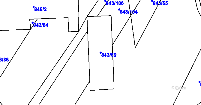 Parcela st. 843/69 v KÚ Zakřany, Katastrální mapa