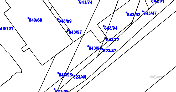 Parcela st. 843/93 v KÚ Zakřany, Katastrální mapa