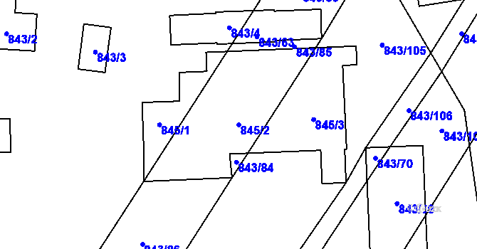 Parcela st. 845/2 v KÚ Zakřany, Katastrální mapa