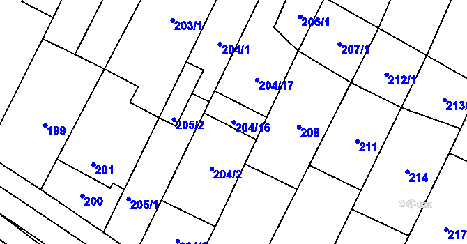 Parcela st. 204/16 v KÚ Zakřany, Katastrální mapa