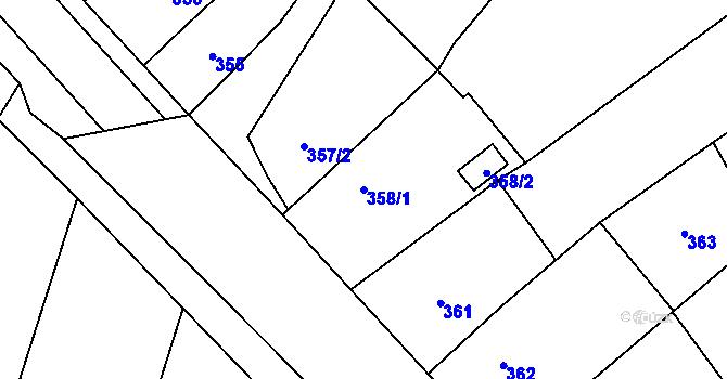 Parcela st. 358/1 v KÚ Zakřany, Katastrální mapa