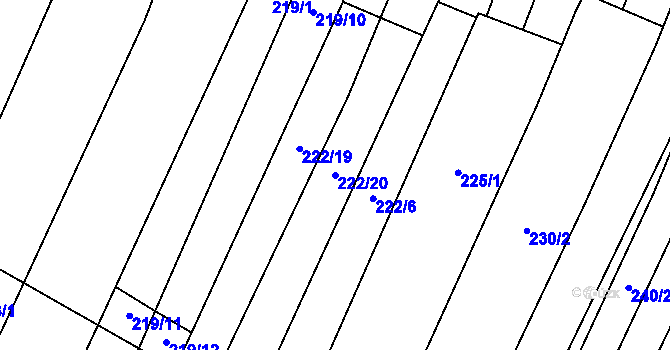 Parcela st. 222/20 v KÚ Zakřany, Katastrální mapa