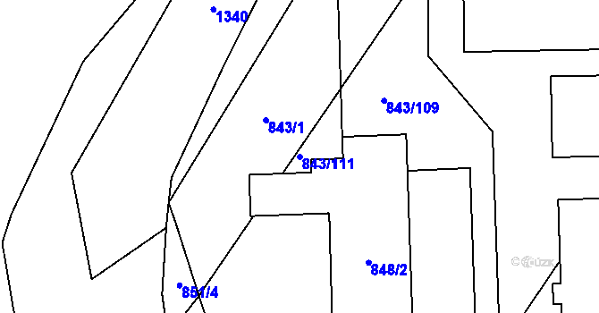Parcela st. 843/111 v KÚ Zakřany, Katastrální mapa