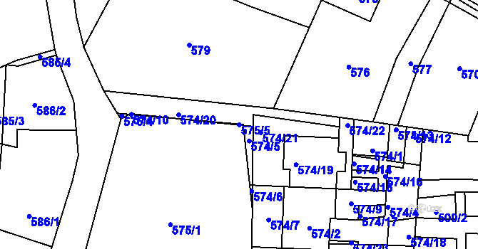 Parcela st. 575/5 v KÚ Zakřany, Katastrální mapa