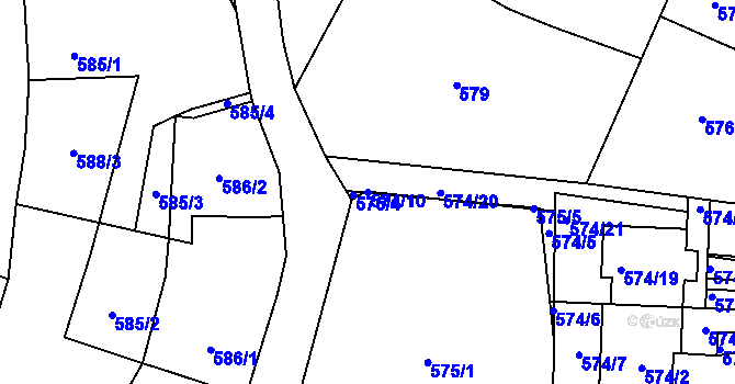 Parcela st. 574/10 v KÚ Zakřany, Katastrální mapa