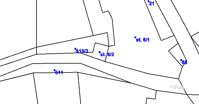 Parcela st. 6/2 v KÚ Zakšín, Katastrální mapa