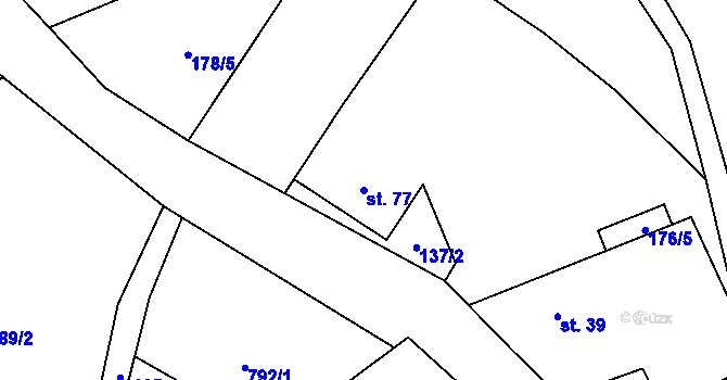 Parcela st. 77 v KÚ Zakšín, Katastrální mapa