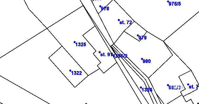 Parcela st. 91 v KÚ Zakšín, Katastrální mapa