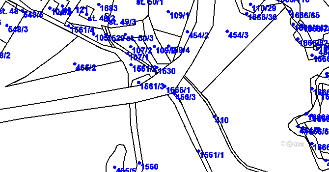 Parcela st. 1666/1 v KÚ Božíkov, Katastrální mapa