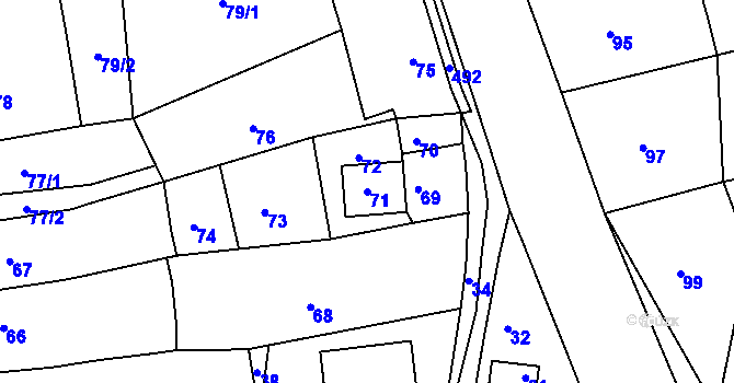 Parcela st. 71 v KÚ Zákupy, Katastrální mapa