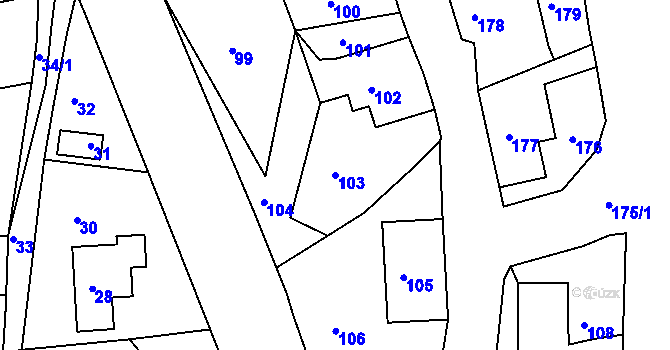 Parcela st. 103 v KÚ Zákupy, Katastrální mapa