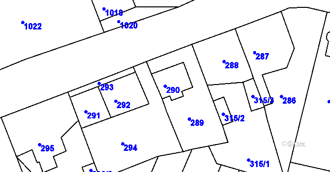 Parcela st. 290 v KÚ Zákupy, Katastrální mapa