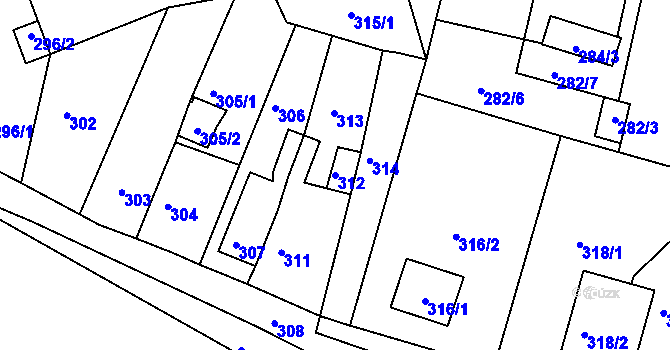 Parcela st. 312 v KÚ Zákupy, Katastrální mapa