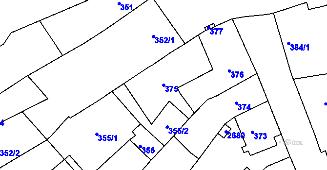 Parcela st. 375 v KÚ Zákupy, Katastrální mapa