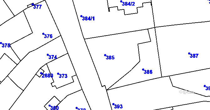 Parcela st. 385 v KÚ Zákupy, Katastrální mapa