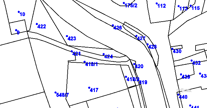 Parcela st. 424 v KÚ Zákupy, Katastrální mapa