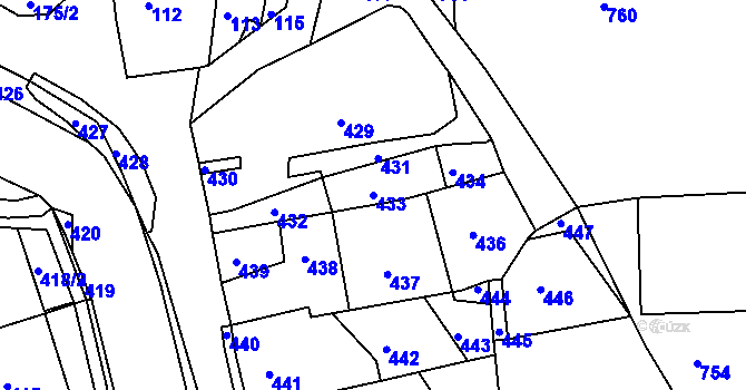 Parcela st. 433 v KÚ Zákupy, Katastrální mapa