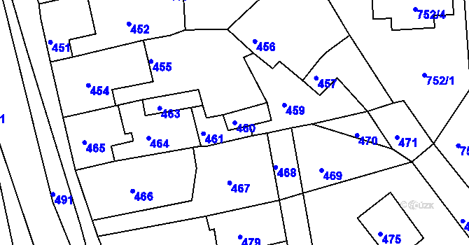 Parcela st. 460 v KÚ Zákupy, Katastrální mapa